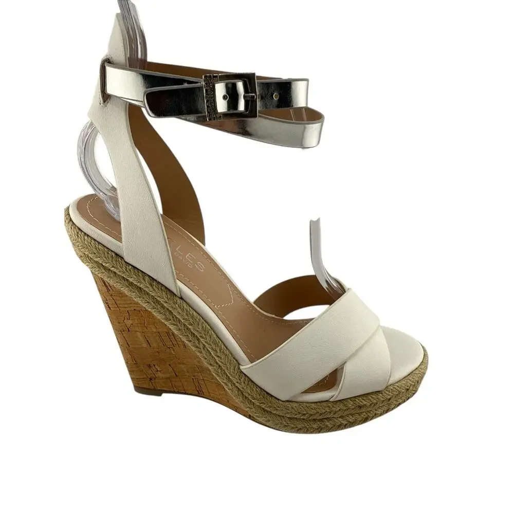 CHARLES by CHARLES DAVID White Brit Platform Wedge Leather Sandal Size 5.5 M NWB